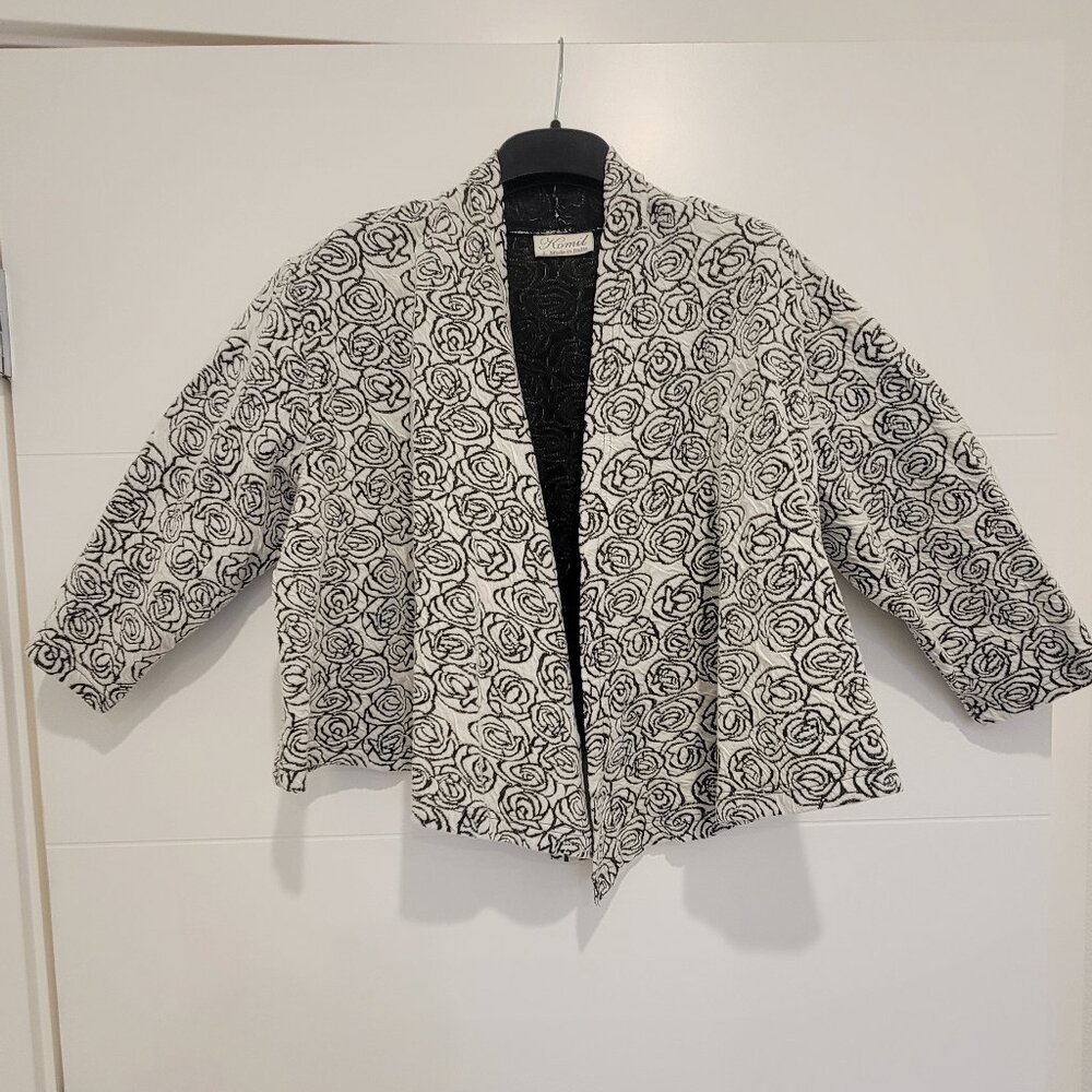 White and black rose shrug style cropped jacket